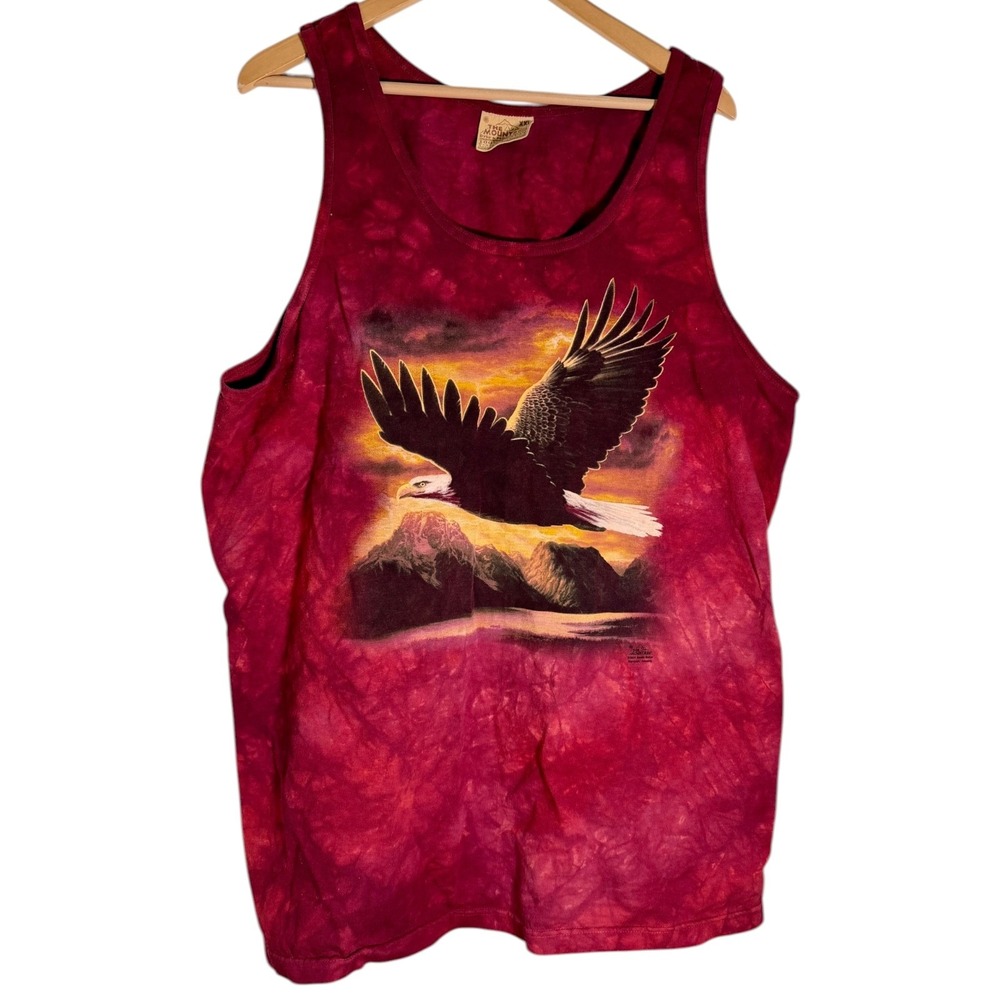 Vintage The Mountain Men's 2004 Leather Tag Eagle Tie Dye Tank Top Red XXL
